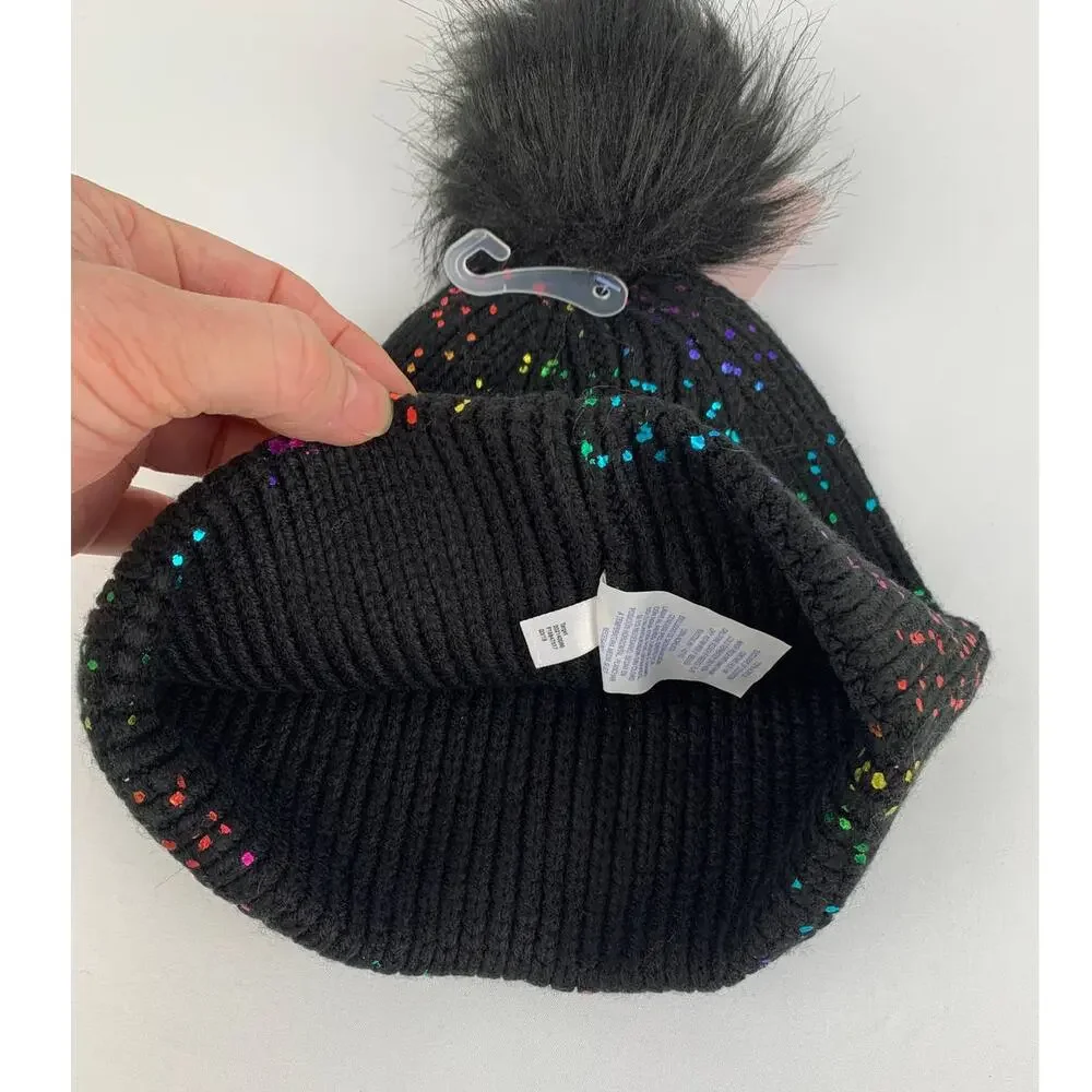 More Than Magic Beanie With Pom Pom Pink And Black. Girls One Size